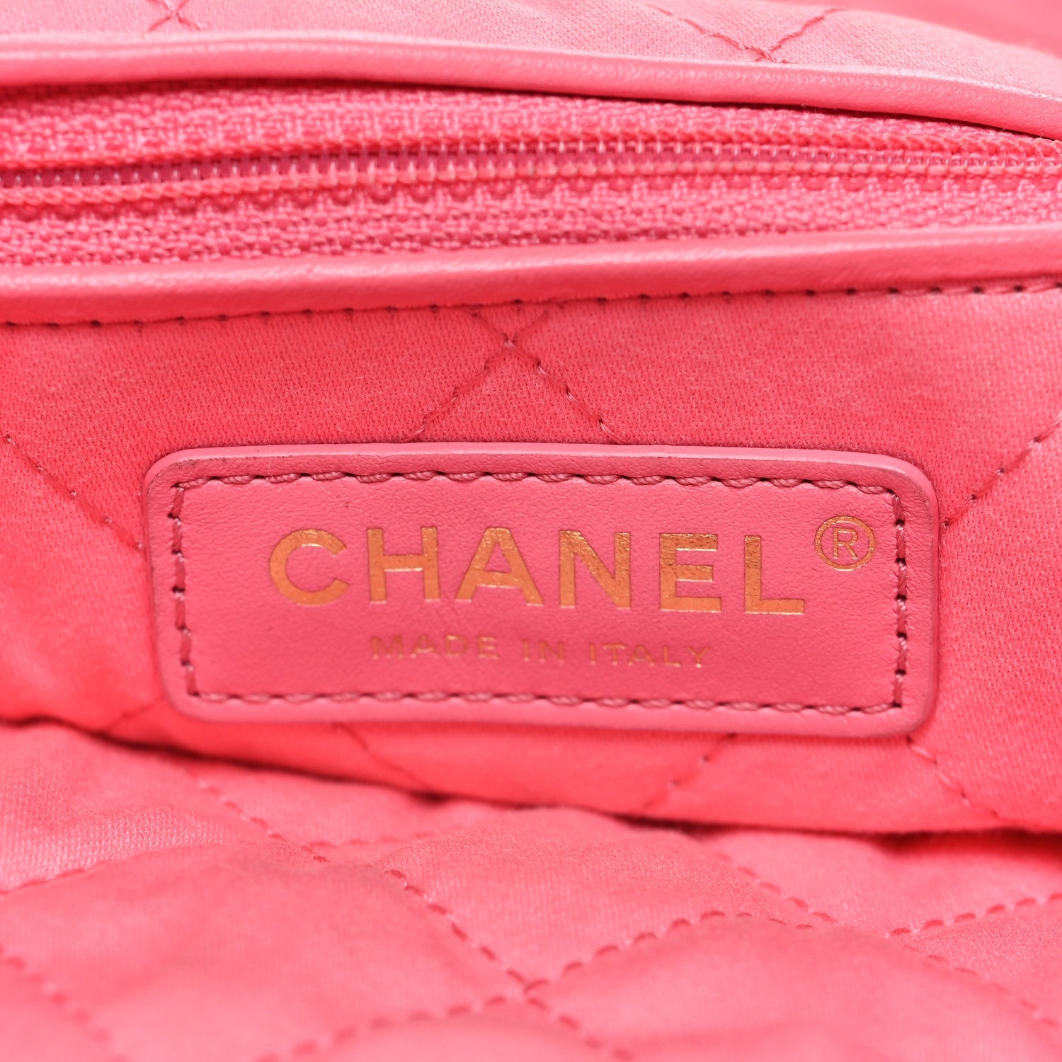 Shiny Calfskin Quilted Chanel 22 Drawstring Bag Coral Pink