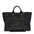 Calfskin Sequin Medium Deauville Tote Black