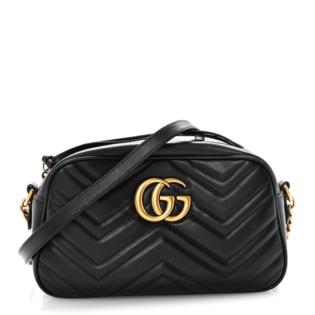Calfskin Matelasse Small GG Marmont Chain Shoulder Bag Black