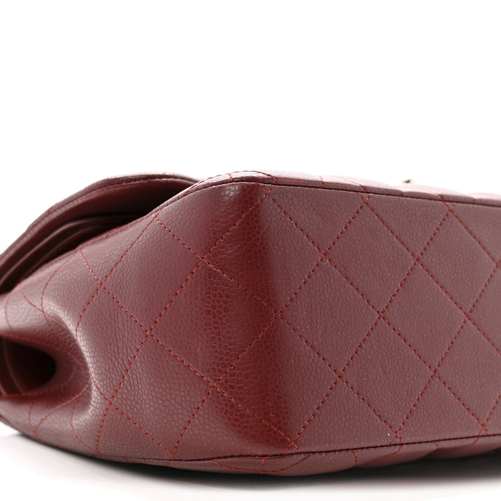Caviar Quilted Jumbo Double Flap Dark Red
