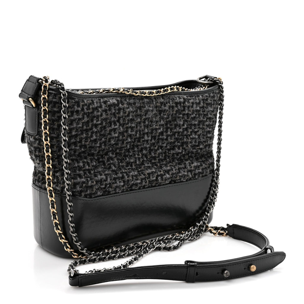 Tweed Calfskin Quilted Medium Gabrielle Hobo Black