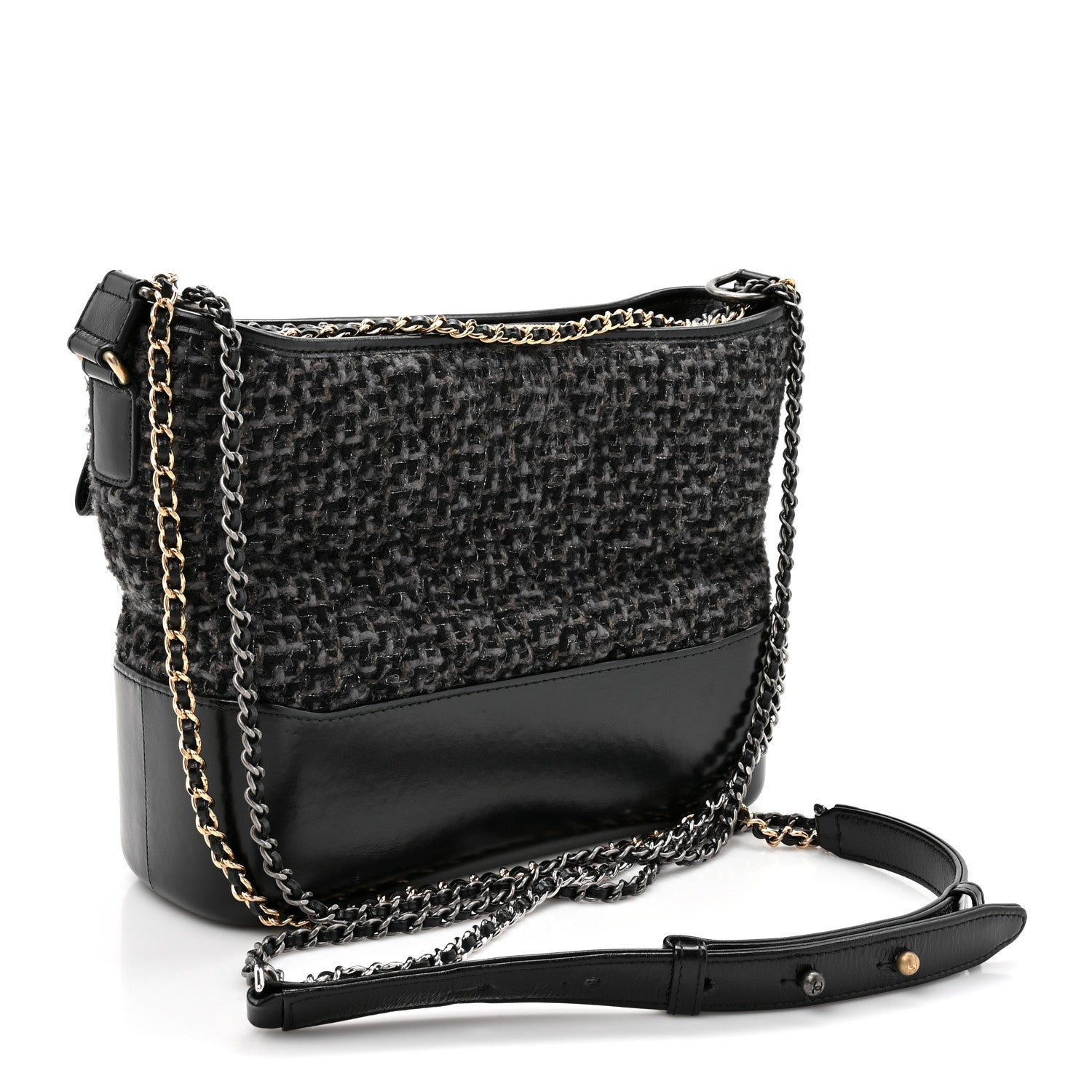 Tweed Calfskin Quilted Medium Gabrielle Hobo Black