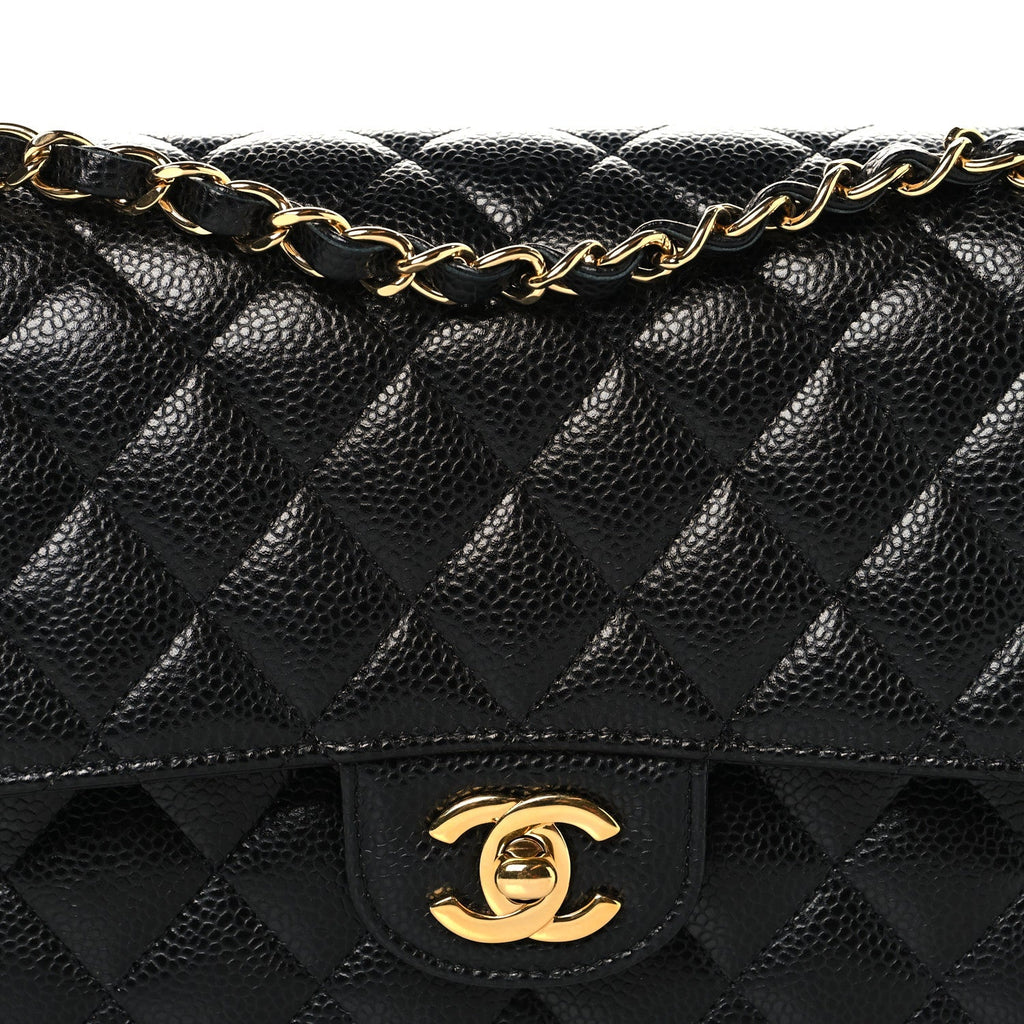 Caviar Quilted Medium Double Flap Black