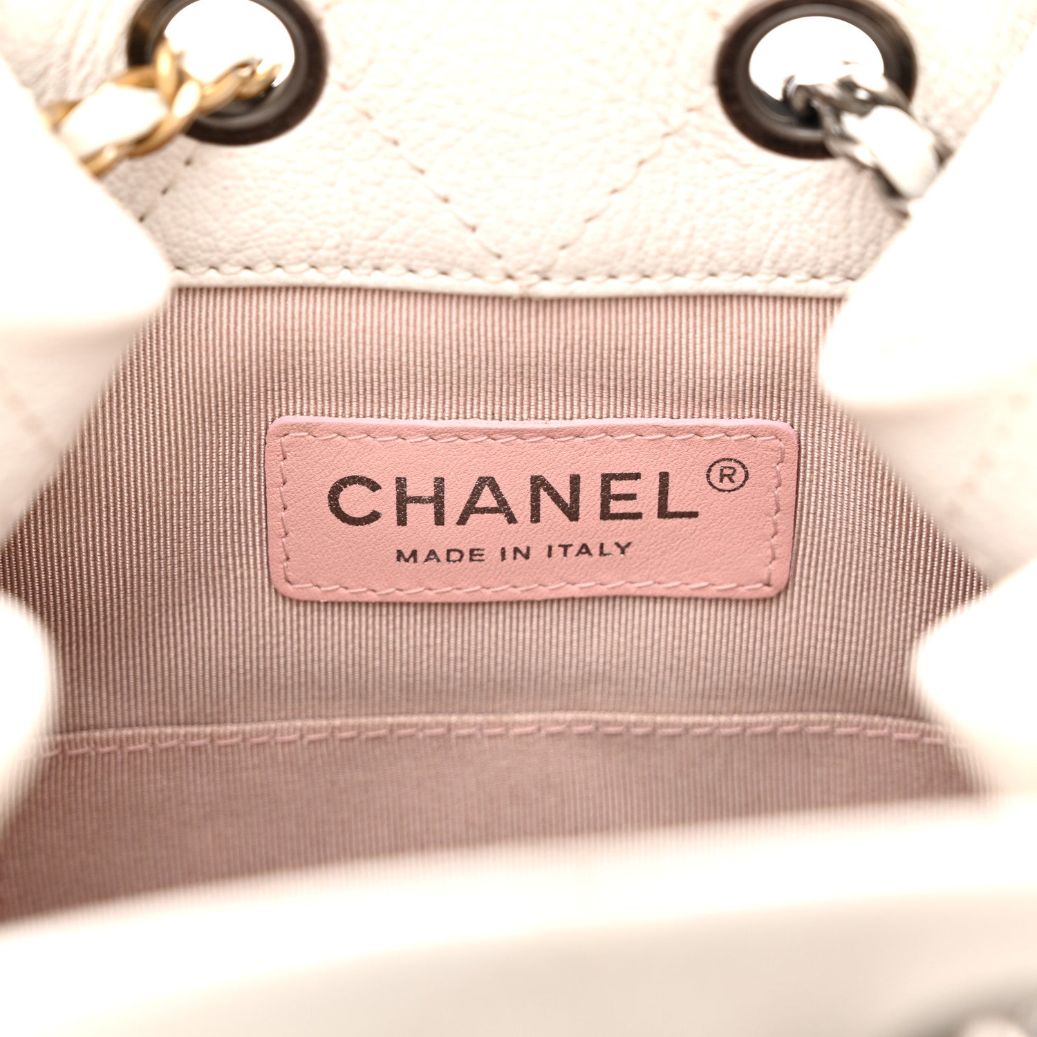 Patent Goatskin Quilted Small Gabrielle Backpack White