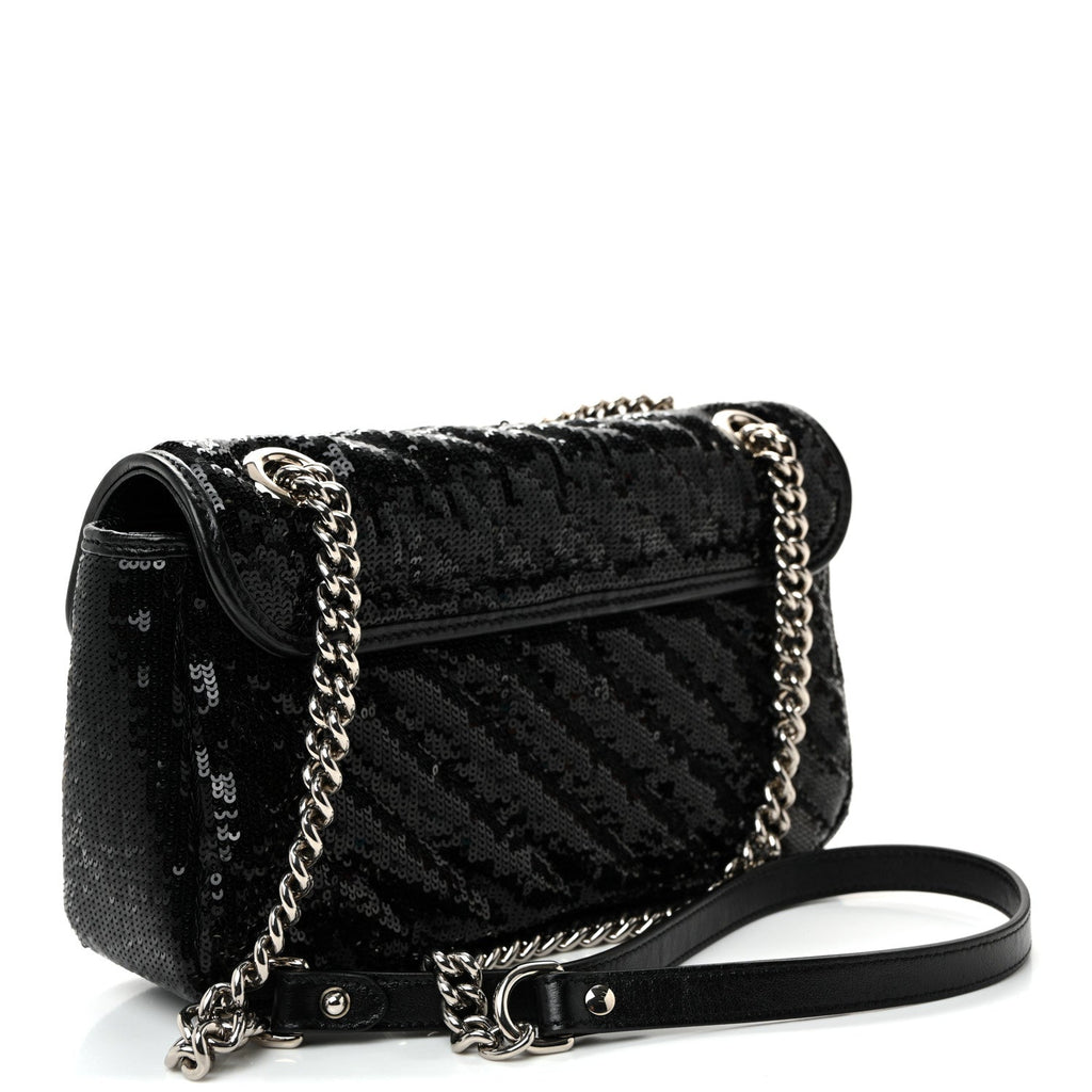 Sequin Matelasse Small GG Marmont Shoulder Bag Black