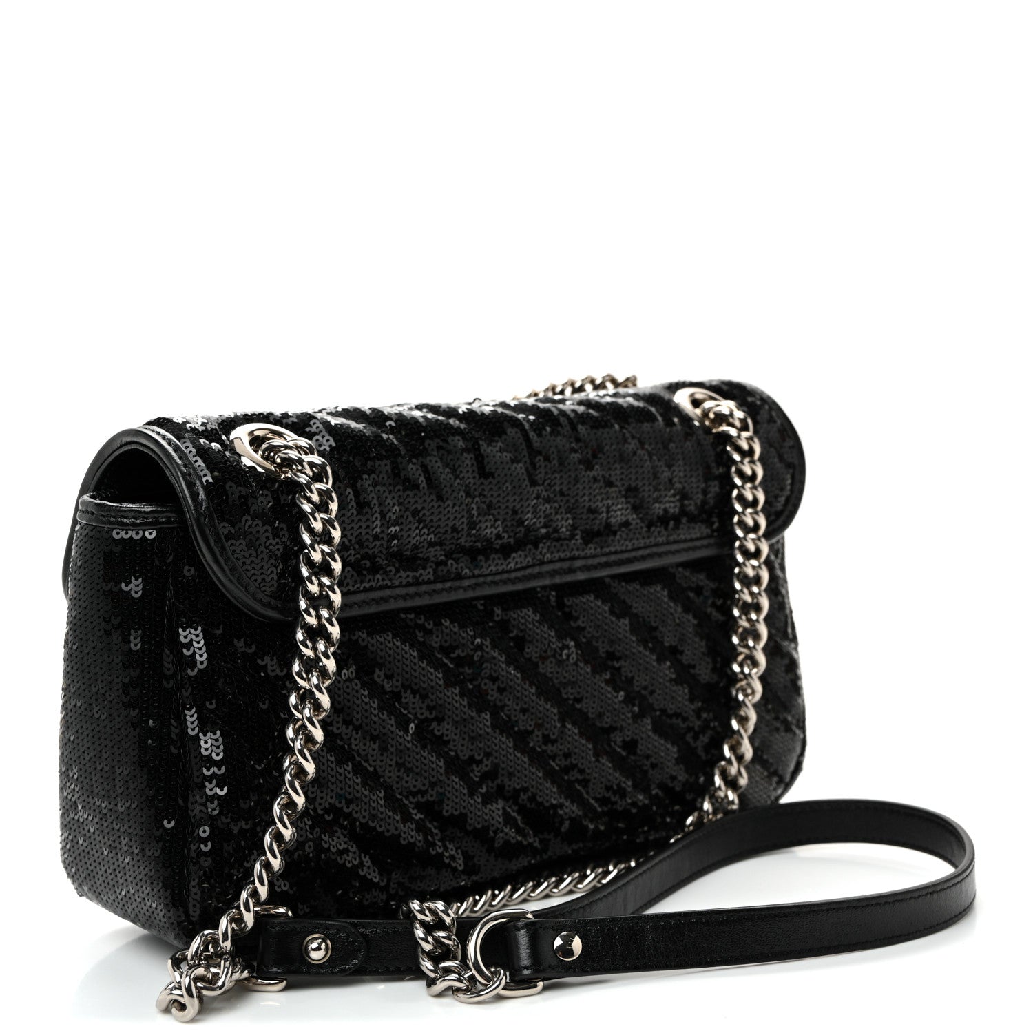 Sequin Matelasse Small GG Marmont Shoulder Bag Black