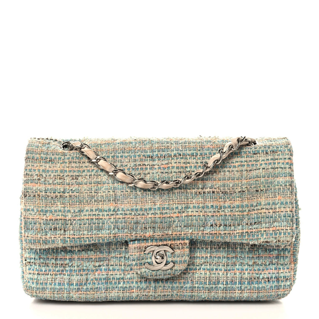 Tweed Quilted Medium Double Flap Blue Multicolor