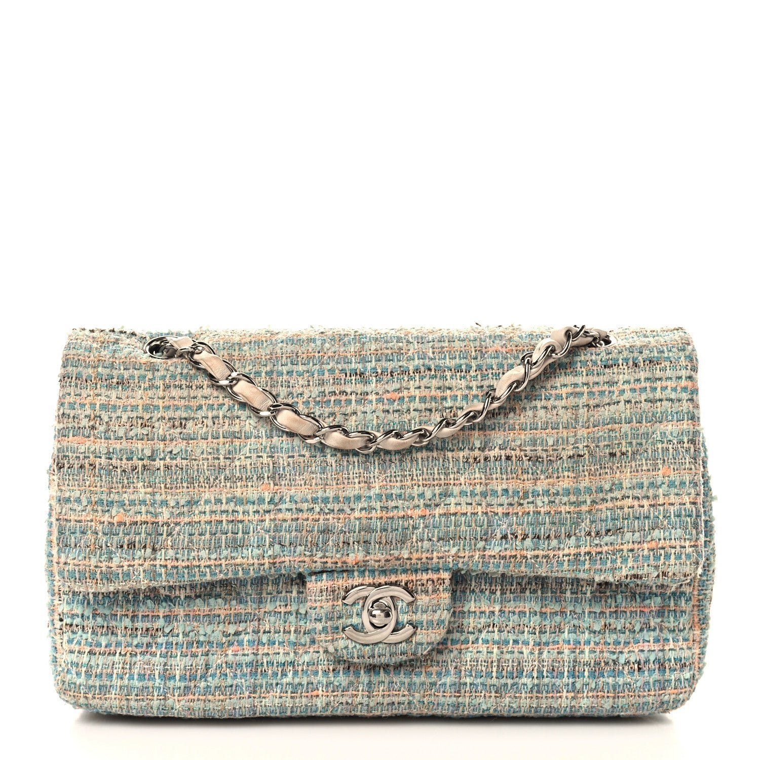 Tweed Quilted Medium Double Flap Blue Multicolor
