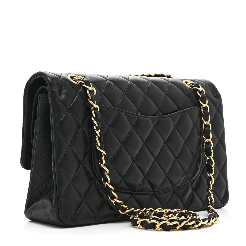 Lambskin Quilted Medium Double Flap Black