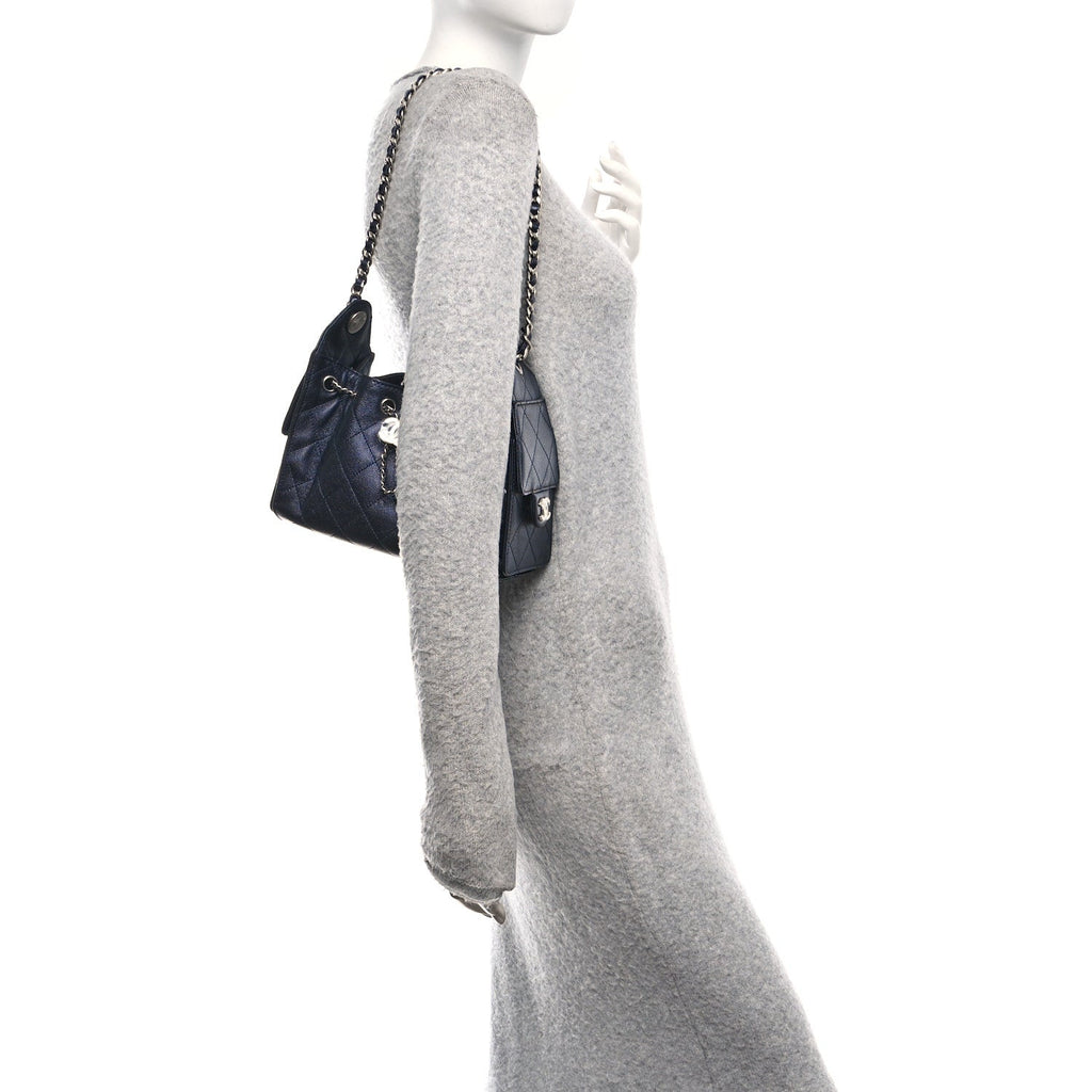 Metallic Caviar Quilted Mini Chanel 25 Handbag Dark Blue
