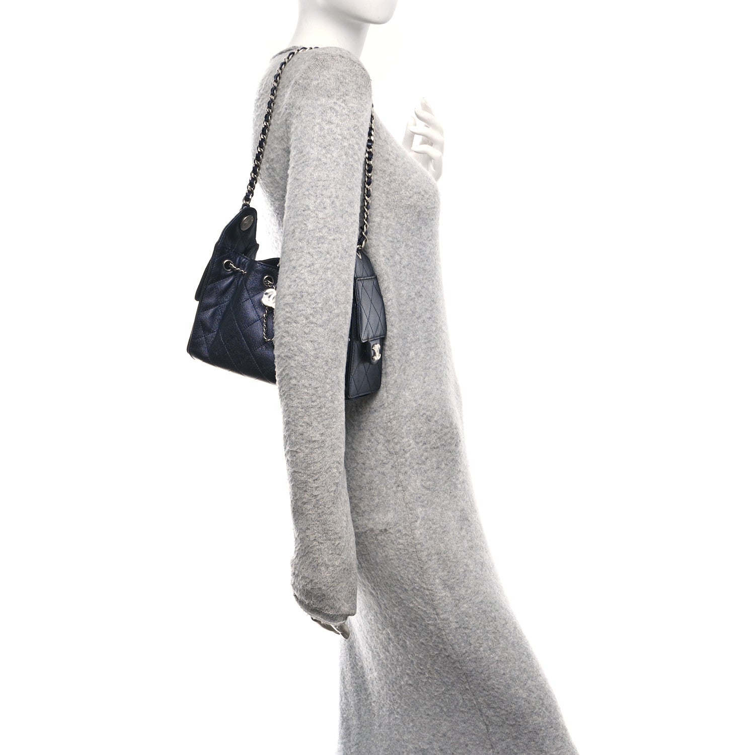 Metallic Caviar Quilted Mini Chanel 25 Handbag Dark Blue