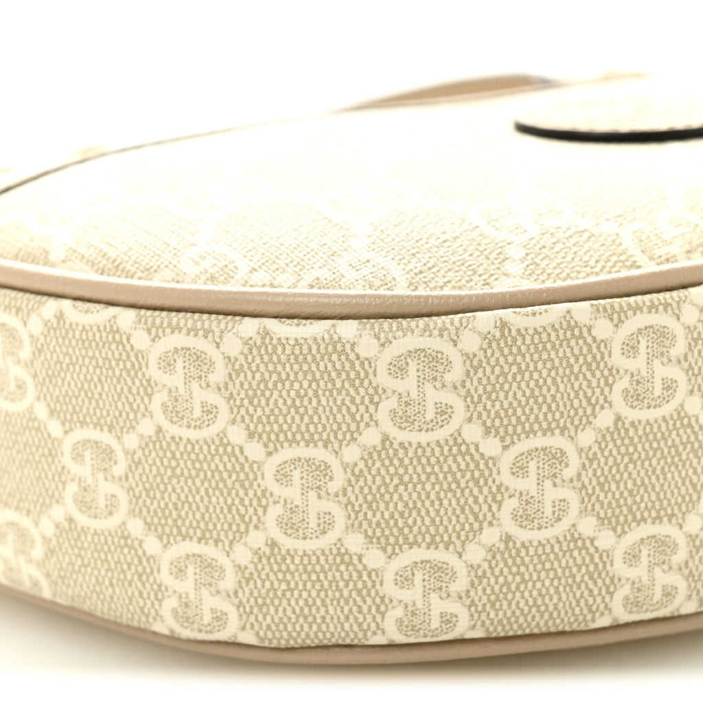 GG Supreme Monogram Textured Dollar Calfskin Mini Retro Interlocking G Half Moon Bag Beige Mystic White Oatmeal