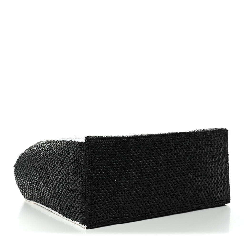 Raffia Large Paula's Ibiza Logo Tote Black White