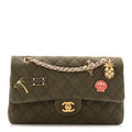 Canvas Quilted Coco Cuba Charms Medium Double Flap Khaki