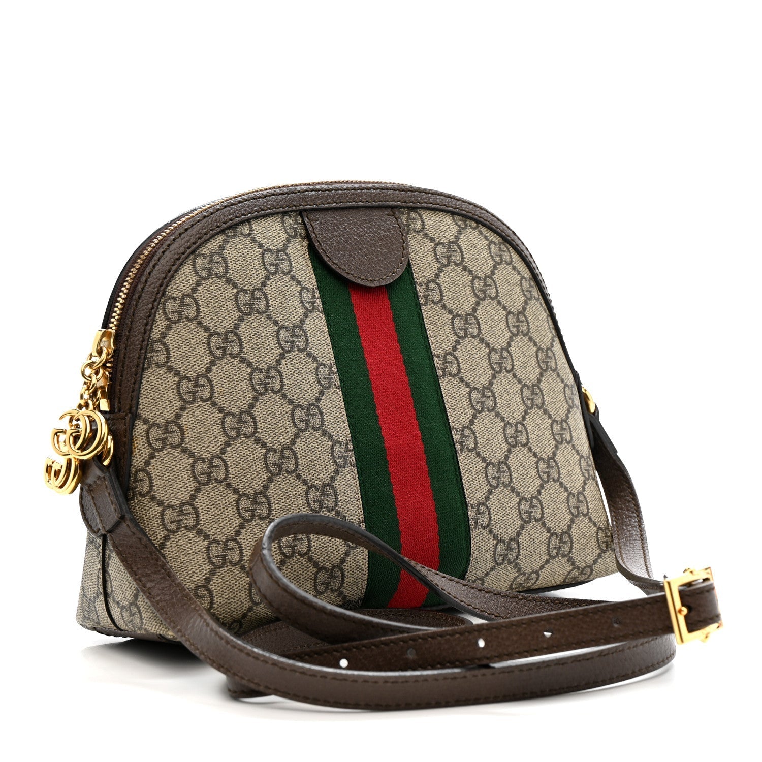 GG Supreme Monogram Textured Dollar Calfskin Web Small Ophidia Dome Shoulder Bag Beige Ebony New Acero