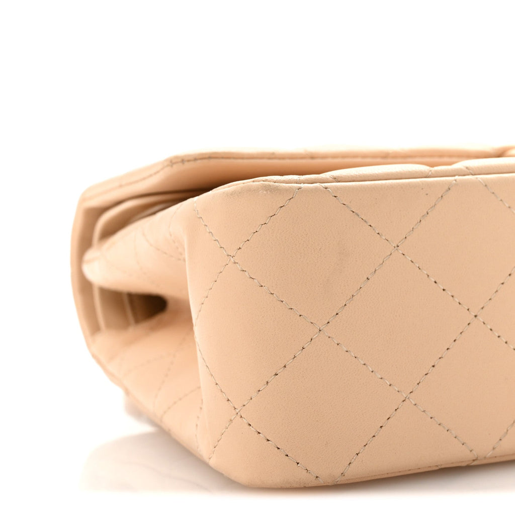 Lambskin Quilted Medium Double Flap Beige