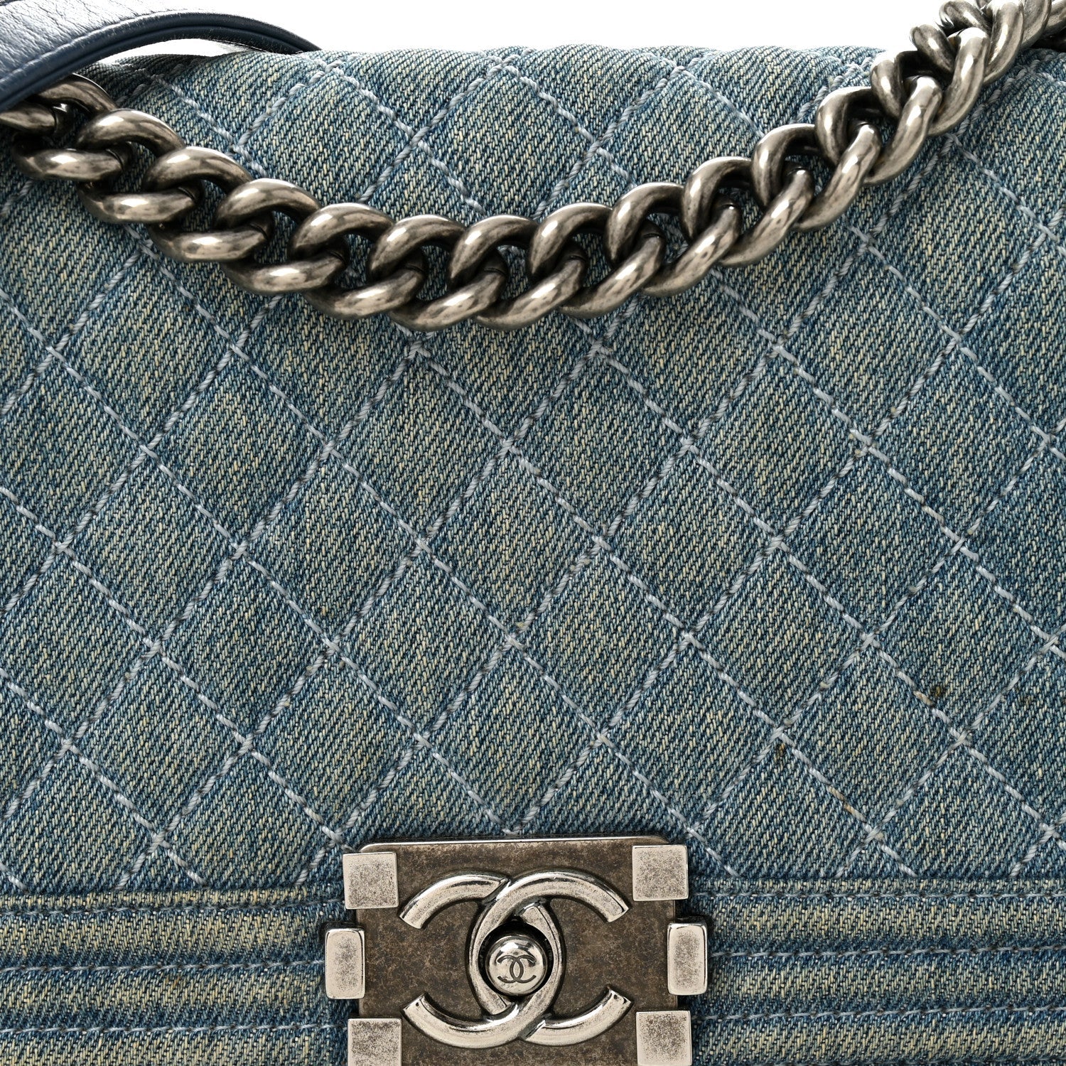 Denim Quilted Medium Boy Flap Blue