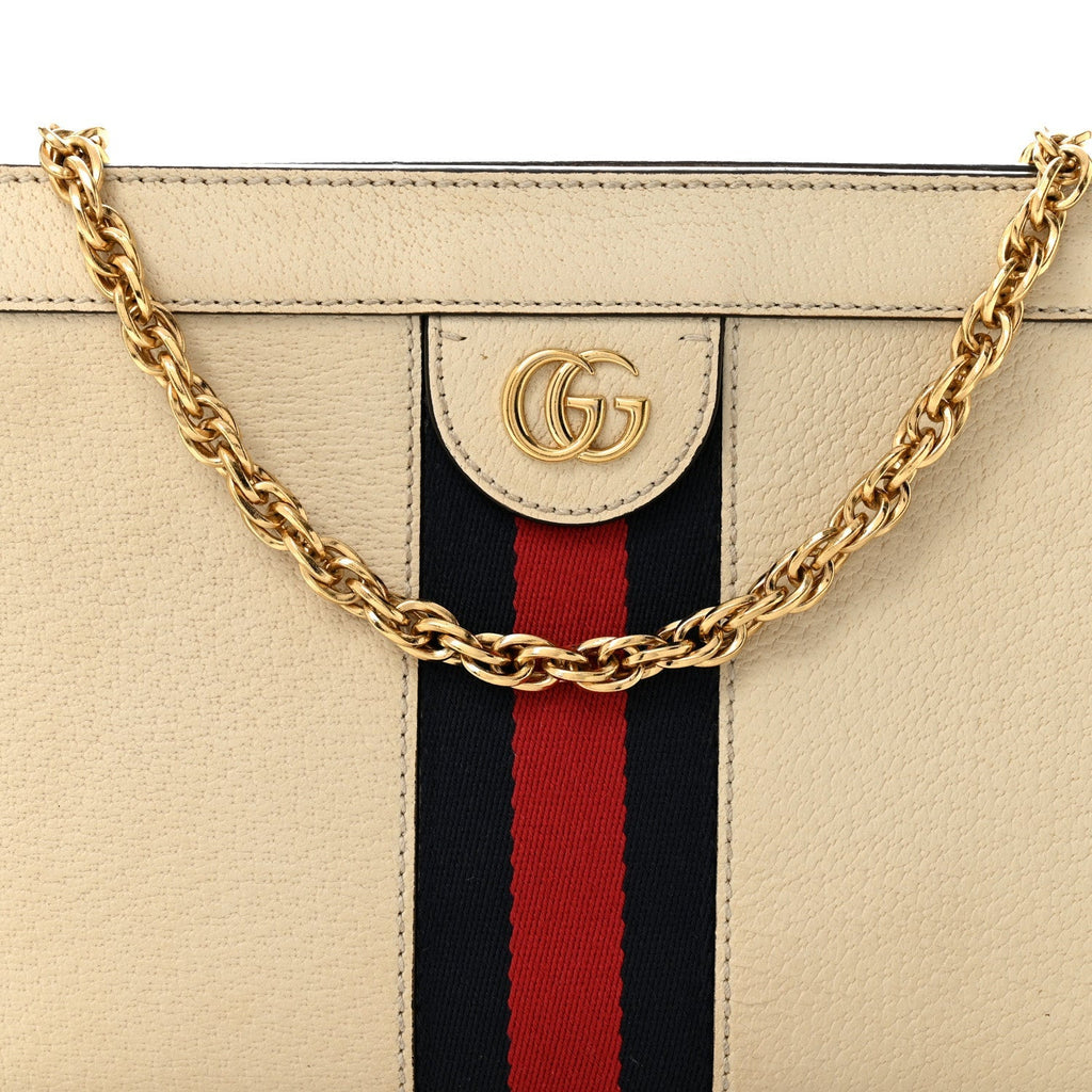 Textured Calfskin Web Small Ophidia Chain Shoulder Bag Mystic White