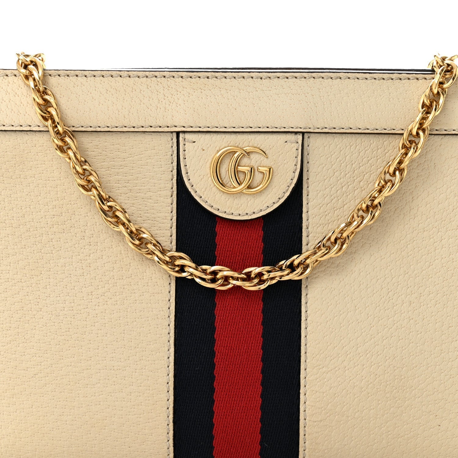 Textured Calfskin Web Small Ophidia Chain Shoulder Bag Mystic White