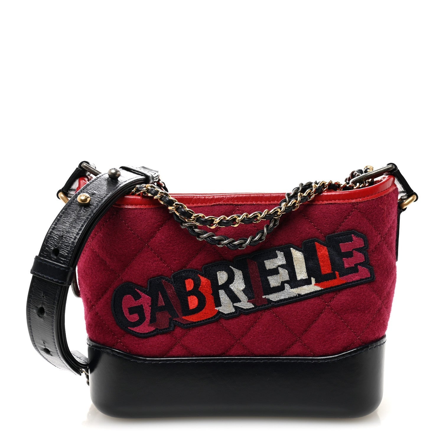 Wool Calfskin Quilted Small Gabrielle Hobo Red