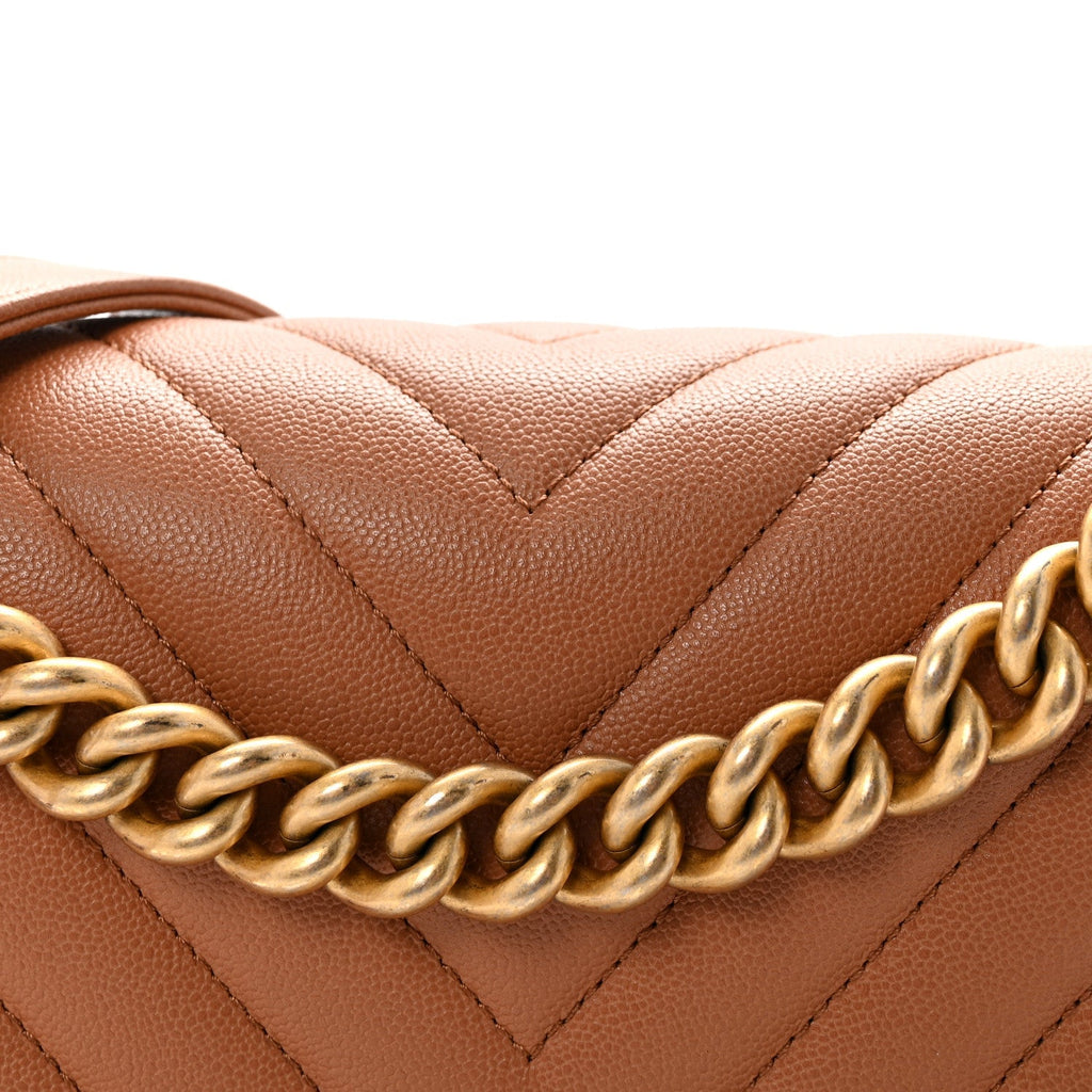 Caviar Chevron Quilted Medium Boy Flap Brown