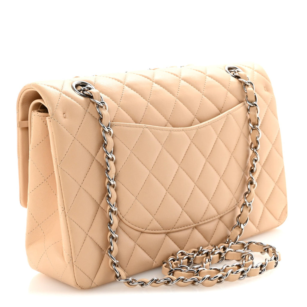 Lambskin Quilted Medium Double Flap Beige