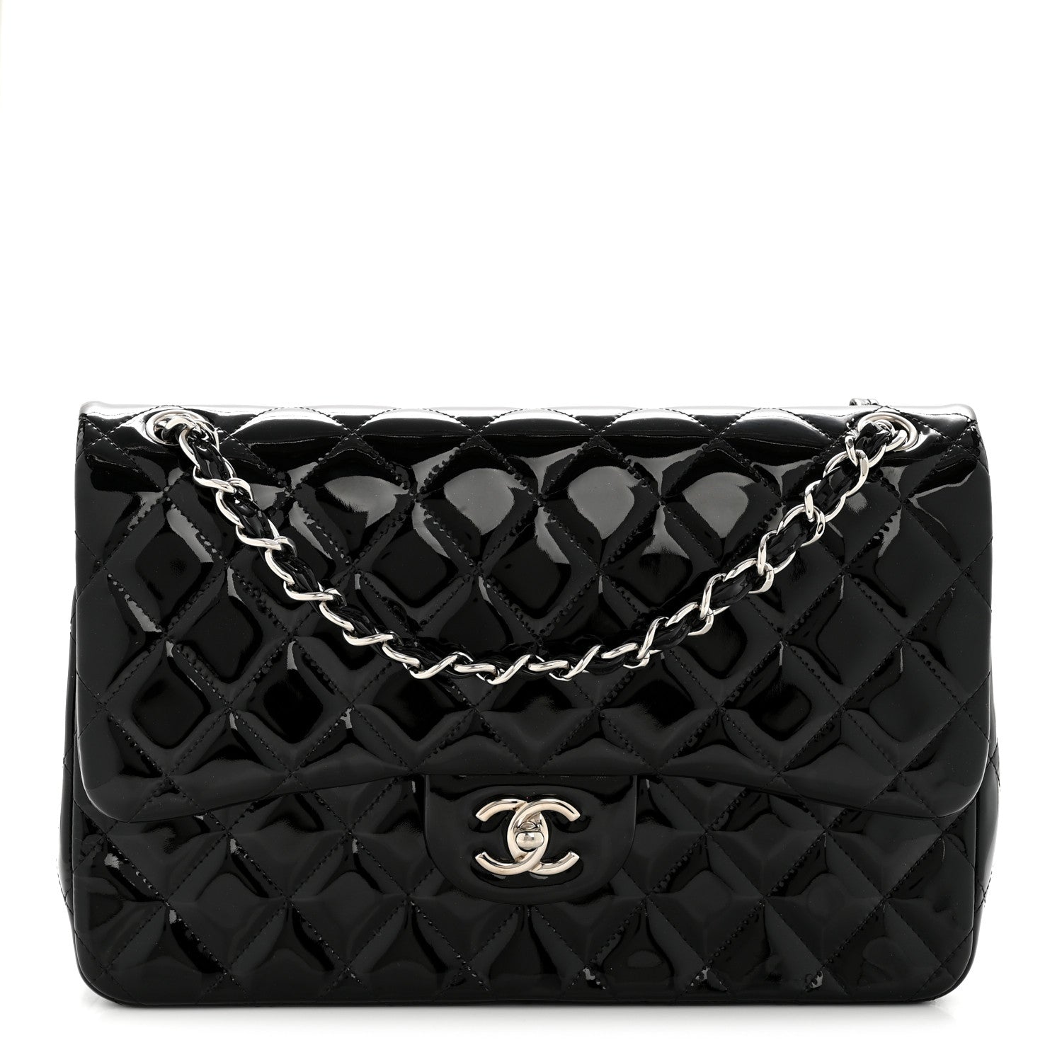 Patent Quilted Jumbo Double Flap Black