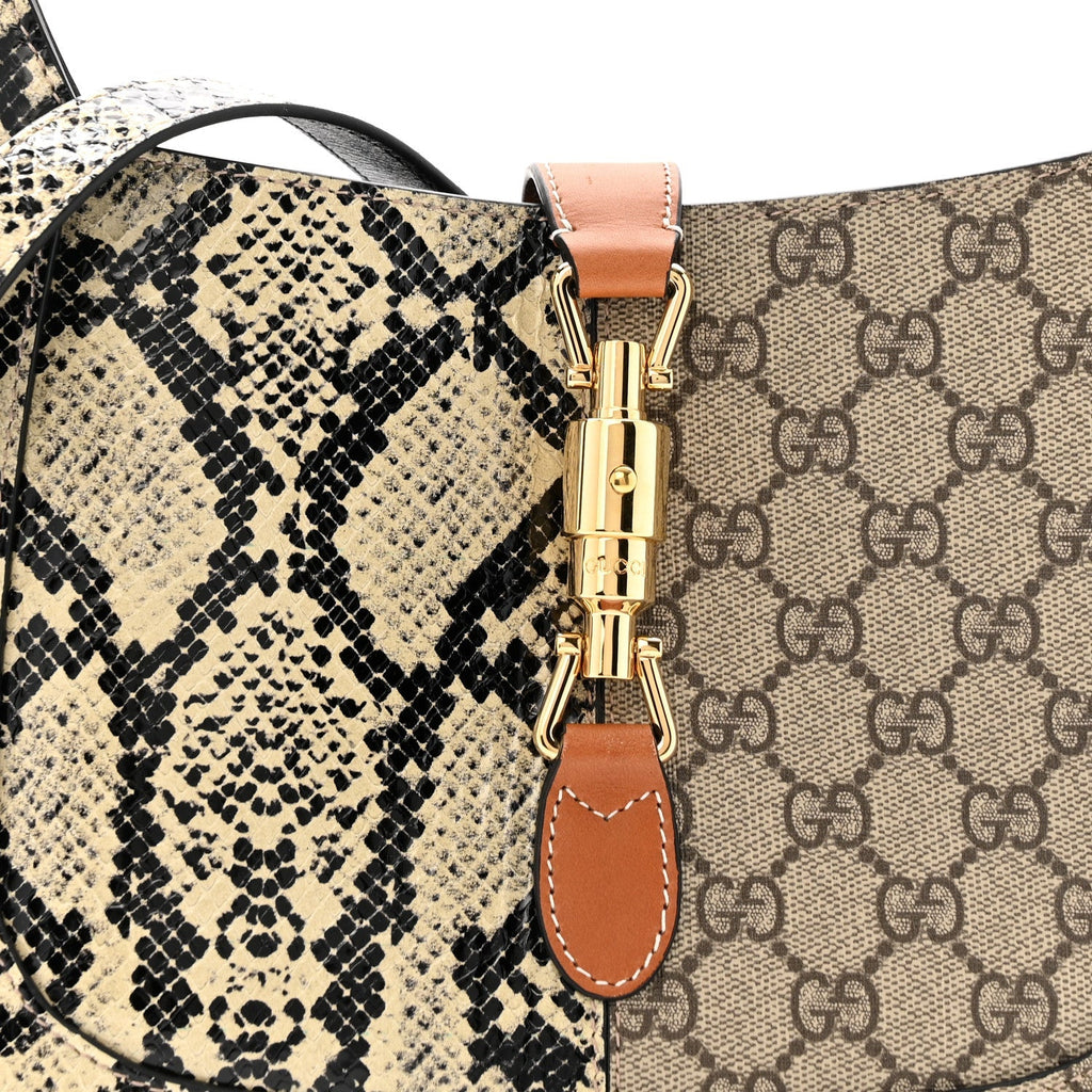 GG Supreme Monogram Snakeskin Small Jackie 1961 Hobo Beige Ebony
