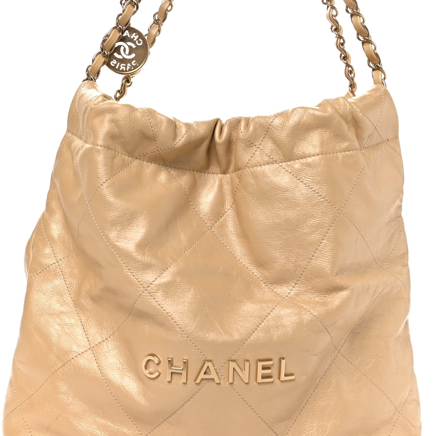Metallic Calfskin Quilted Small Chanel 22 Light Gold