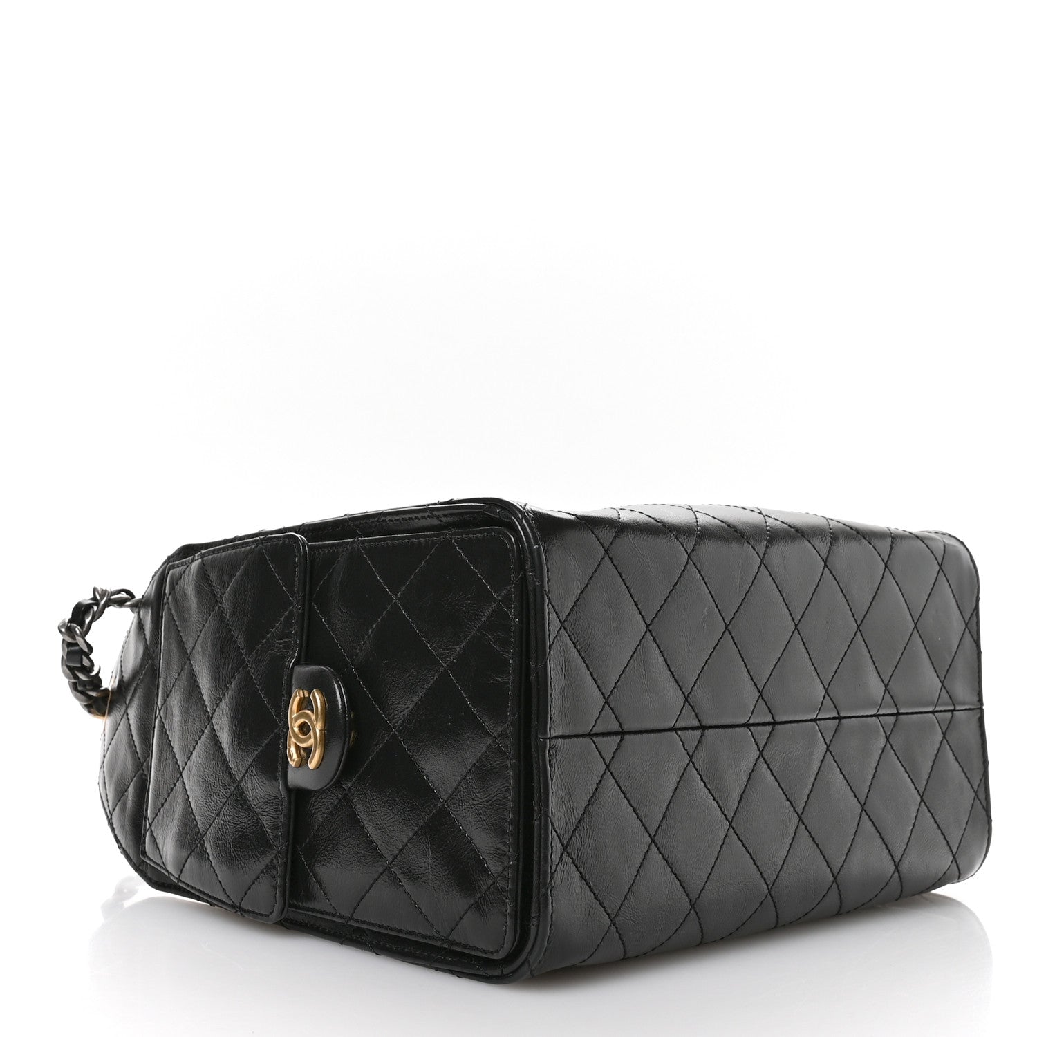 Shiny Crumpled Calfskin Quilted Small Chanel 25 Handbag Black