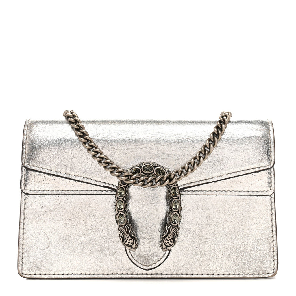 Metallic Calfskin Super Mini Dionysus Shoulder Bag Silver