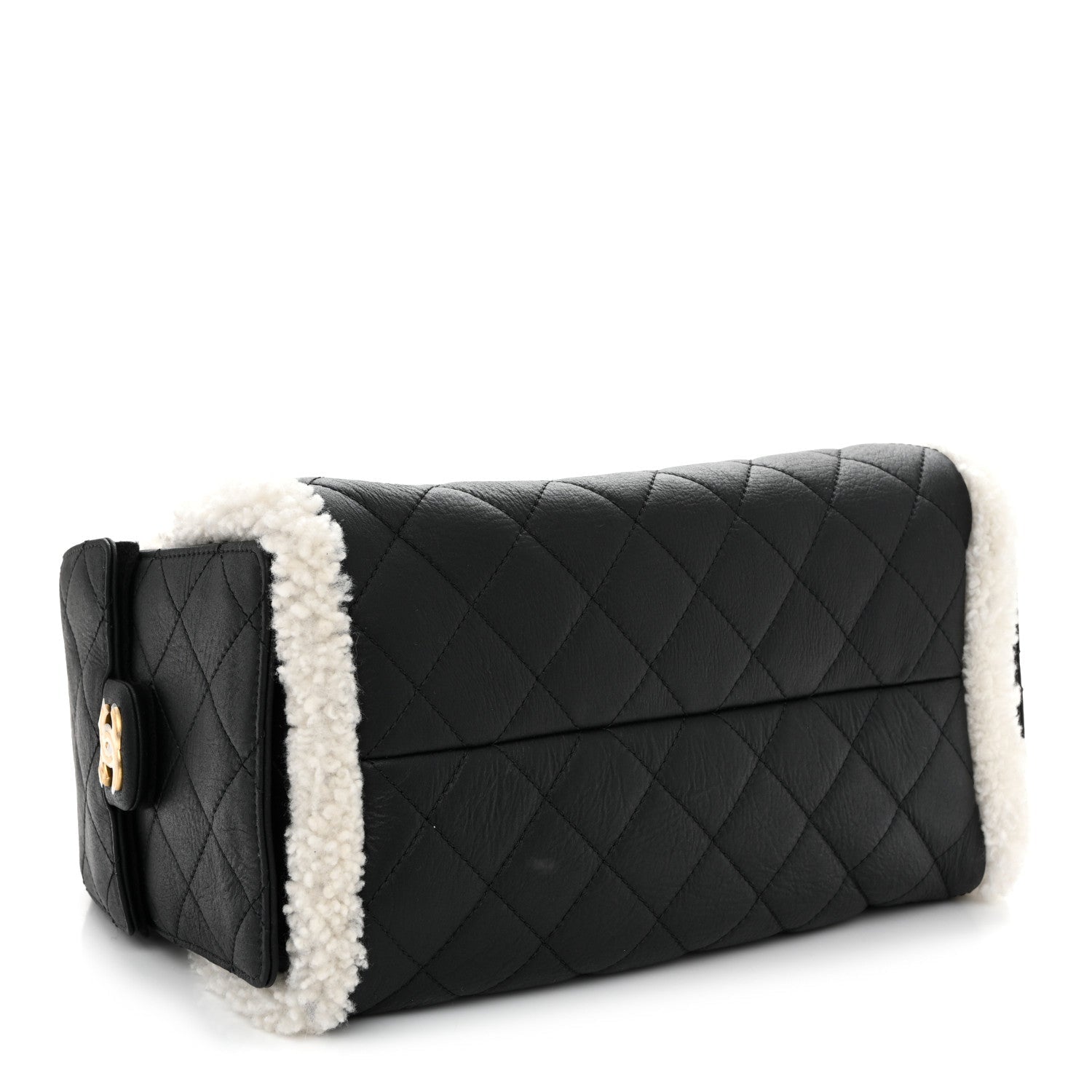 Crumpled Sheepskin Shearling Quilted Small Chanel 25 Handbag Black White