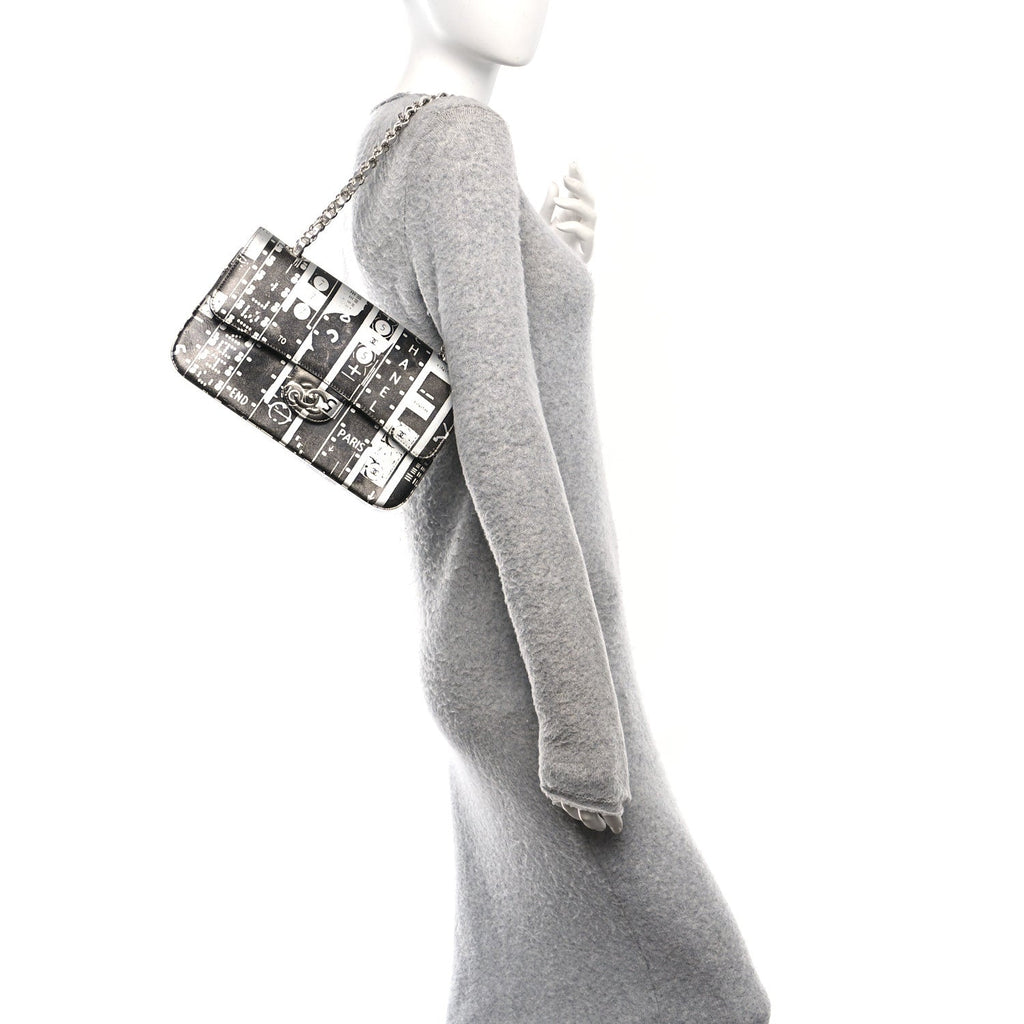 Lambskin Graffiti Printed Medium Double Flap Black Silver