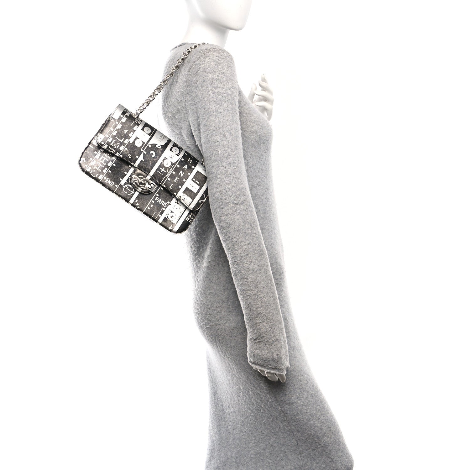 Lambskin Graffiti Printed Medium Double Flap Black Silver
