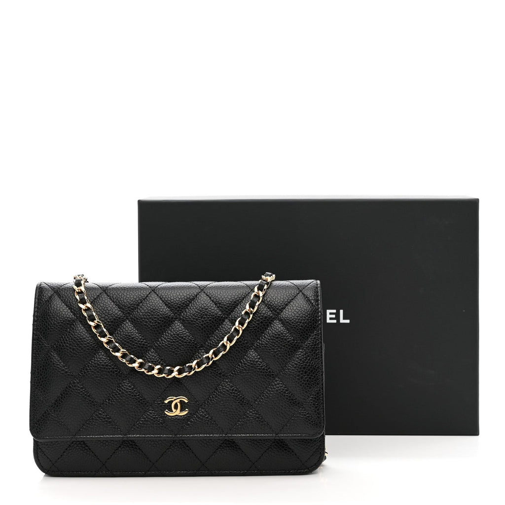 Caviar Quilted Wallet on Chain WOC Black