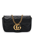 Calfskin Matelasse Super Mini GG Marmont Shoulder Bag Black
