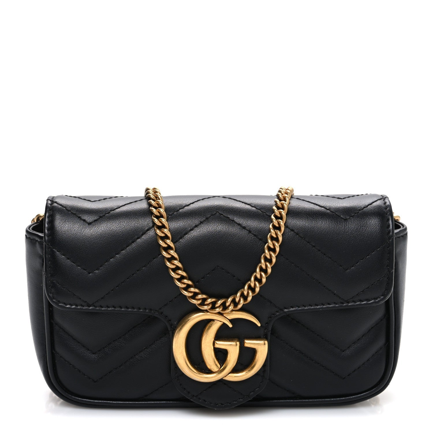 Calfskin Matelasse Super Mini GG Marmont Shoulder Bag Black