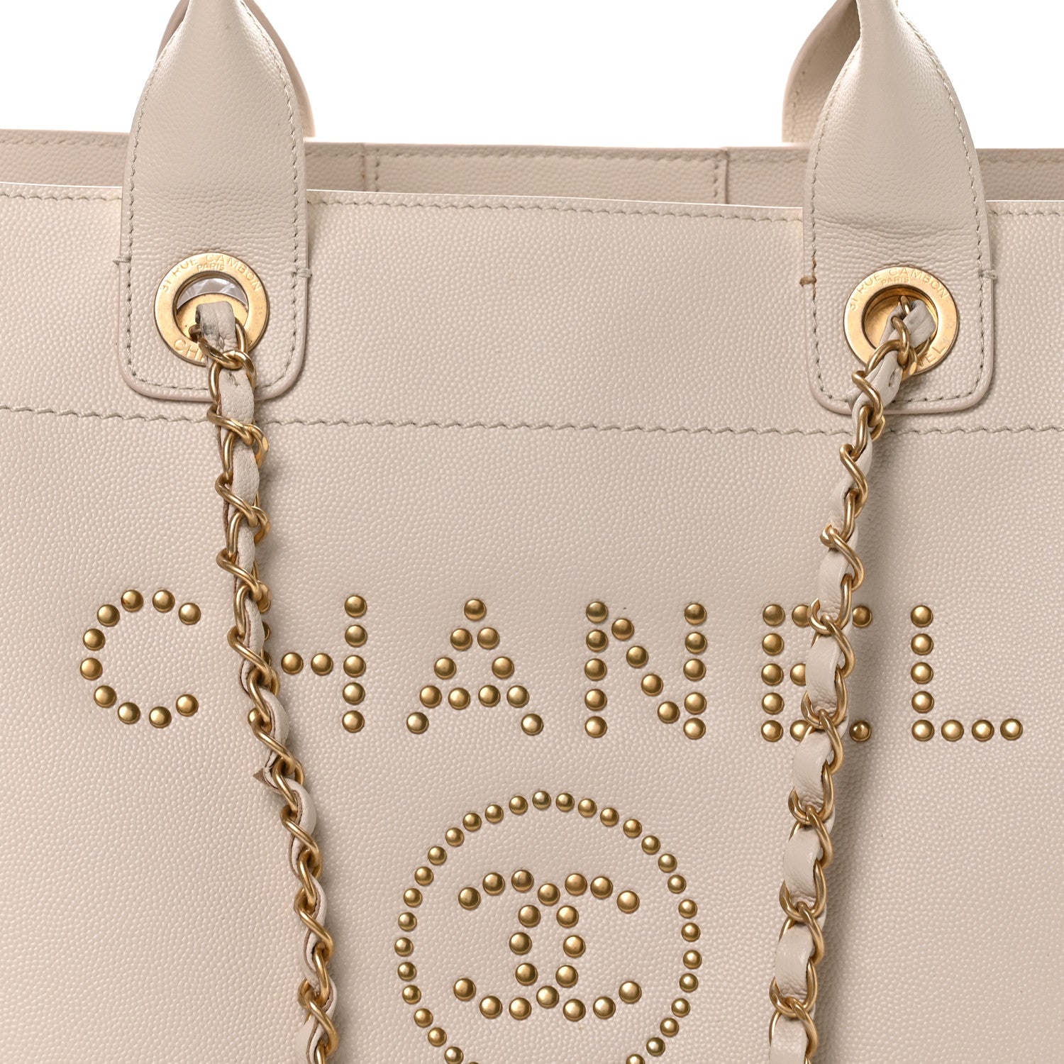 Caviar Small Studded Deauville Tote Ivory
