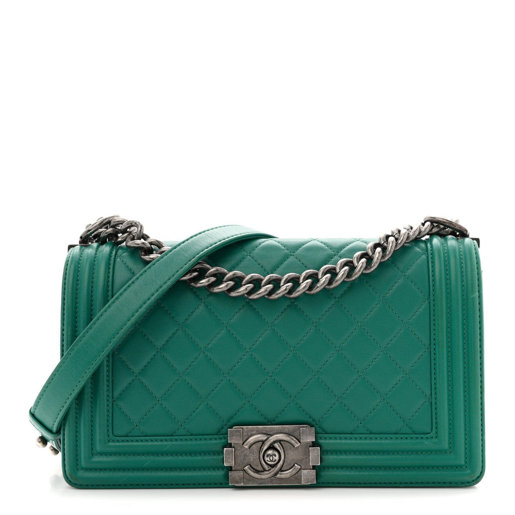 Lambskin Quilted Medium Boy Flap Green