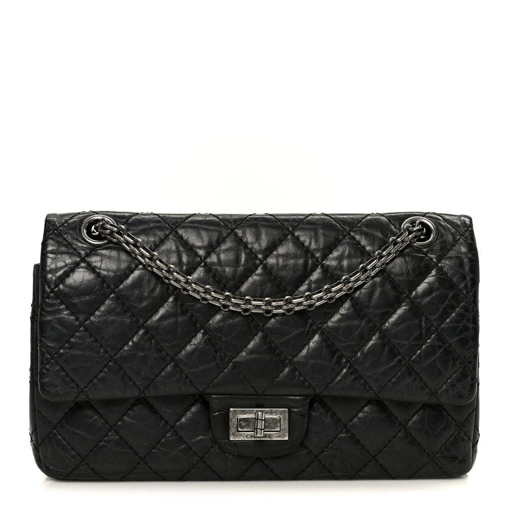 Aged Calfskin Quilted 2.55 Reissue 225 Flap Black