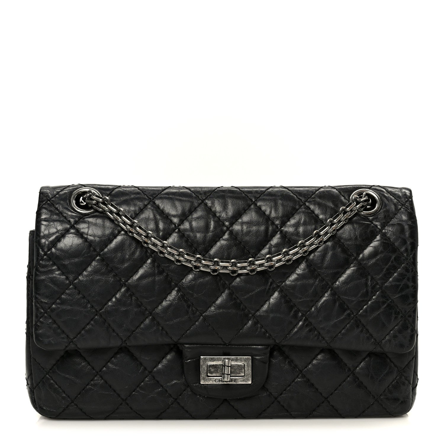 Aged Calfskin Quilted 2.55 Reissue 225 Flap Black