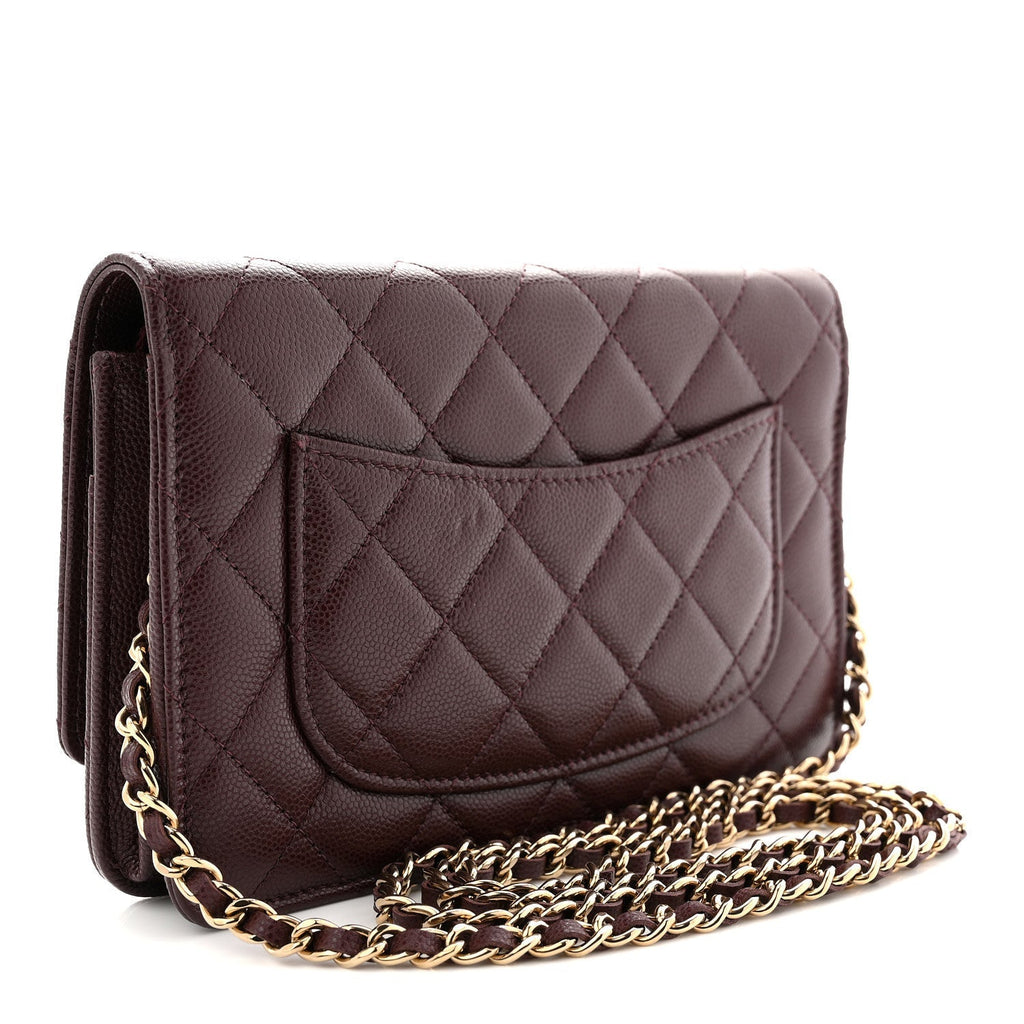 Shiny Caviar Quilted Strass Wallet On Chain WOC Bordeaux