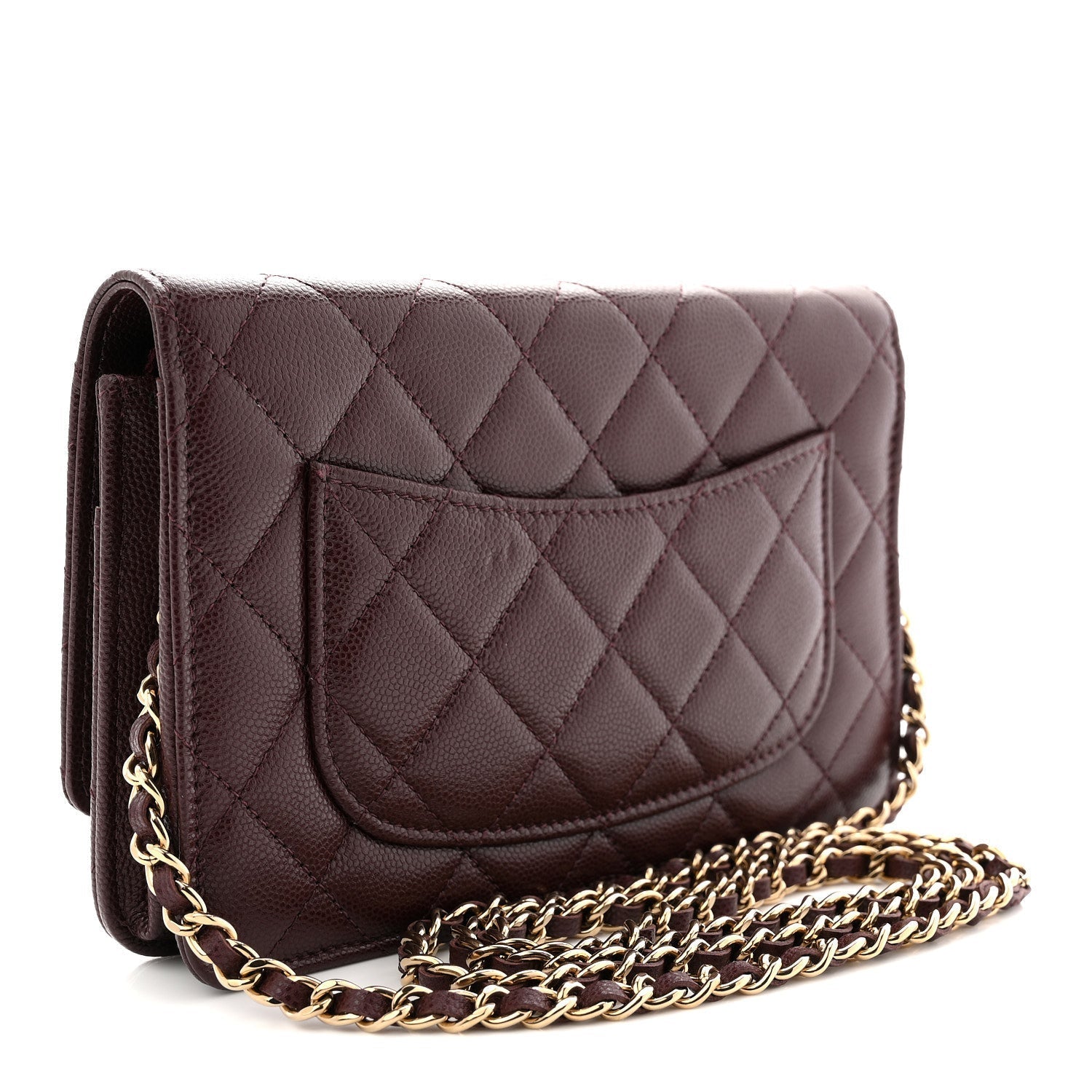 Shiny Caviar Quilted Strass Wallet On Chain WOC Bordeaux