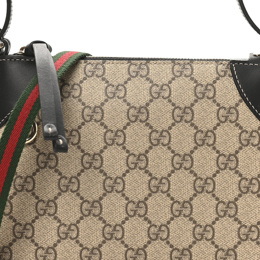 GG Supreme Monogram Textured Calfskin Small Emblem Shoulder Bag Beige Black