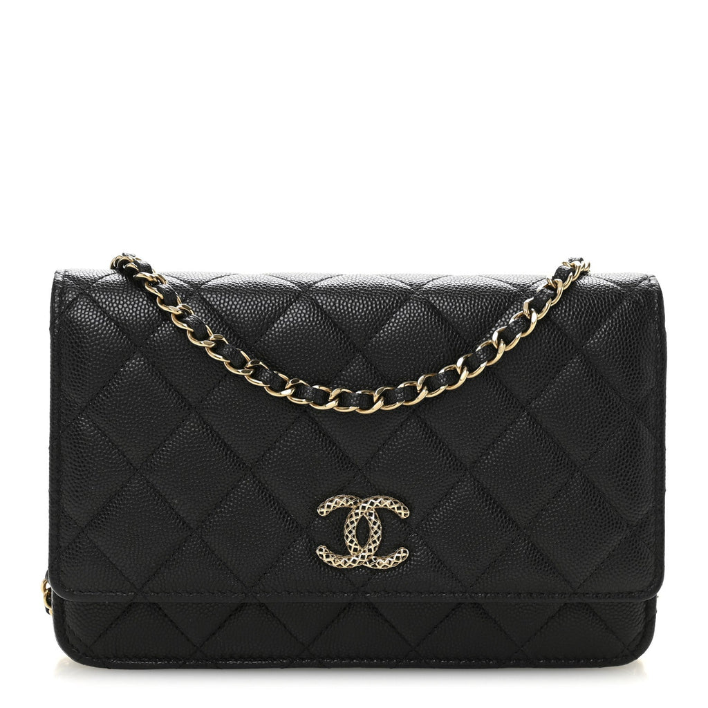 Caviar Quilted Perforated Metal CC Wallet On Chain WOC Black