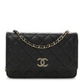 Caviar Quilted Perforated Metal CC Wallet On Chain WOC Black