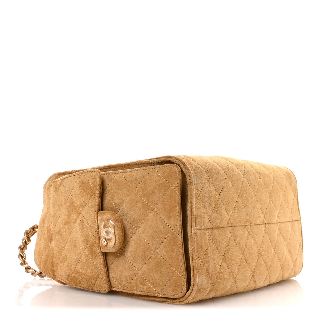 Suede Quilted Small Chanel 25 Handbag Beige