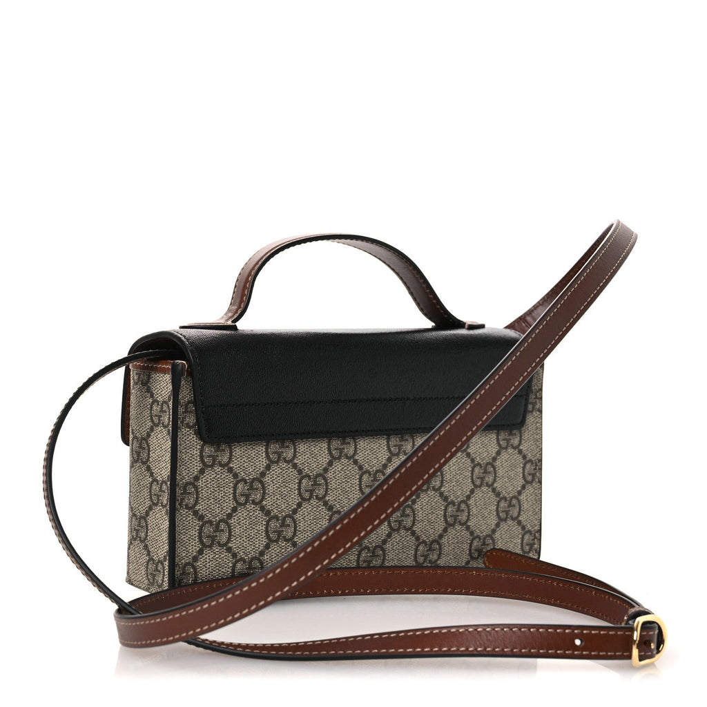 GG Supreme Monogram Calfskin Mini Padlock Top Handle Shoulder Bag Beige Black Cuir