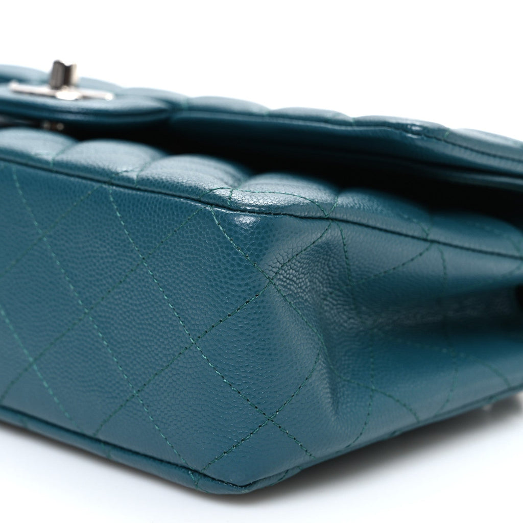 Caviar Quilted Medium Double Flap Dark Turquoise