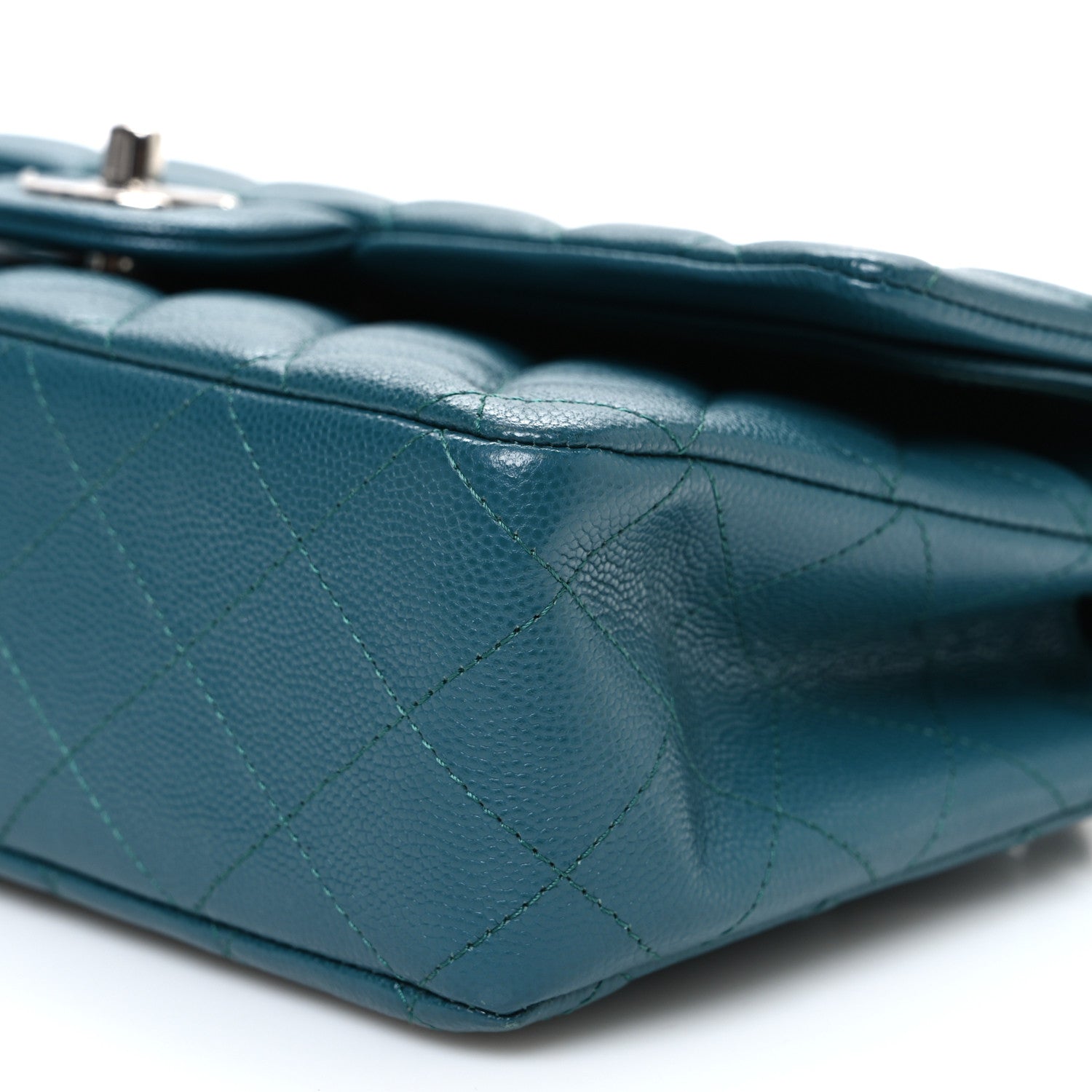 Caviar Quilted Medium Double Flap Dark Turquoise